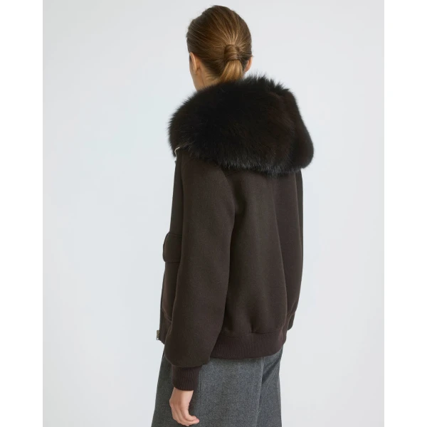 Yves Salomon Cropped Cashmere Wool Jacket with Fox Fur Collar in Brown | Jackets | Luxury Shoes 