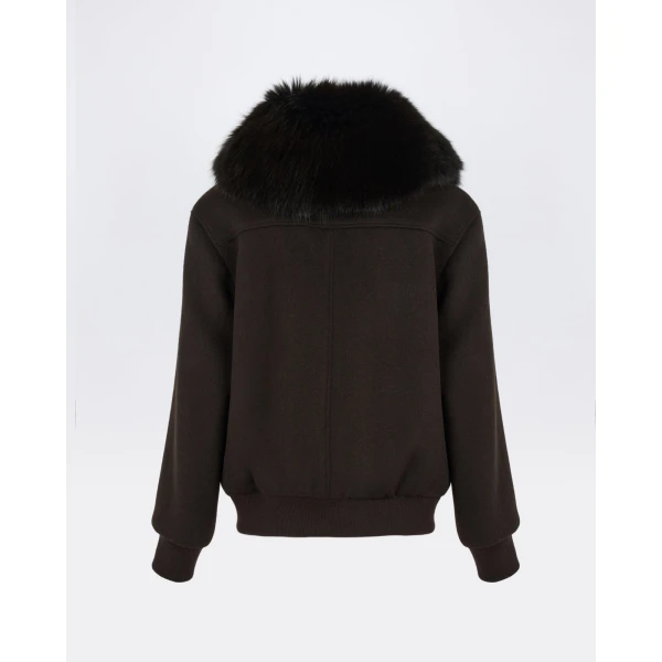 Yves Salomon Cropped Cashmere Wool Jacket with Fox Fur Collar in Brown | Jackets | Luxury Shoes 