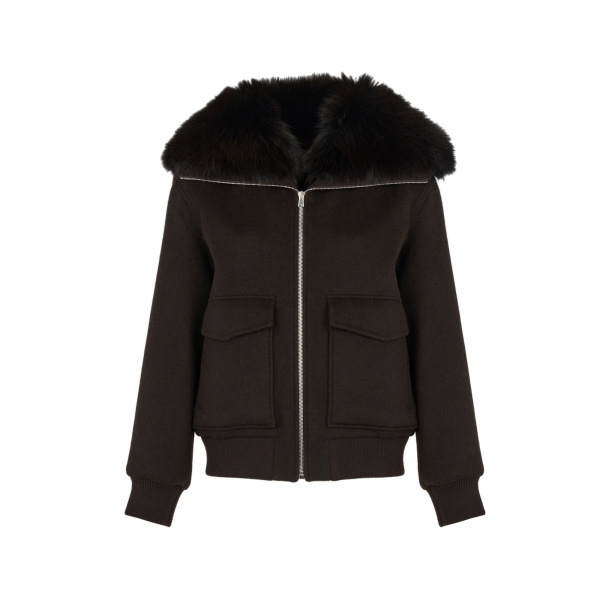 Yves Salomon Cropped Cashmere Wool Jacket with Fox Fur Collar in Brown | Women | Luxury Shoes 