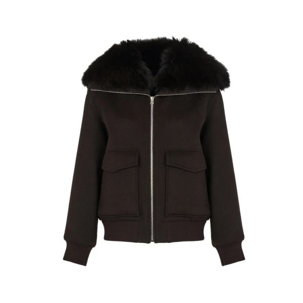 Yves Salomon Cropped Cashmere Wool Jacket with Fox Fur Collar in Brown | Women | Luxury Shoes 