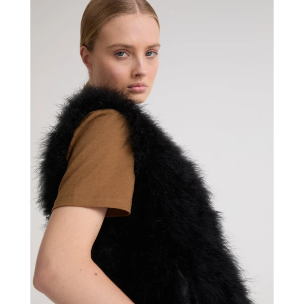 Yves Salomon Cropped Feather Gilet in Black | Vests | Luxury Shoes 