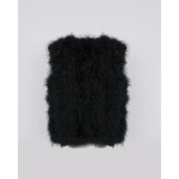 Yves Salomon Cropped Feather Gilet in Black | Vests | Luxury Shoes 