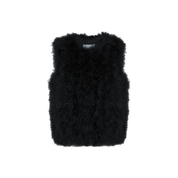 Yves Salomon Cropped Feather Gilet in Black | Women | Luxury Shoes 