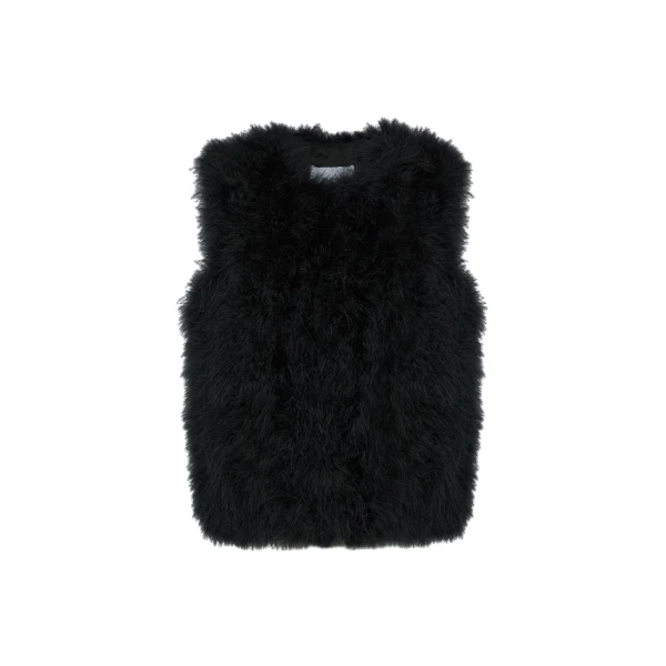 Cropped Feather Gilet in Black