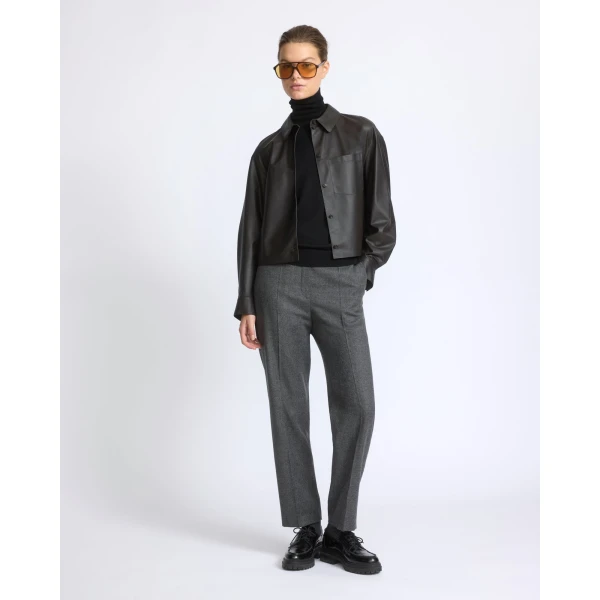 Yves Salomon Cropped Lambskin Leather Shirt in Brown | Shirts | Luxury Shoes 