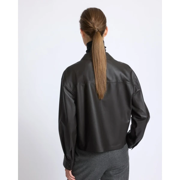 Yves Salomon Cropped Lambskin Leather Shirt in Brown | Shirts | Luxury Shoes 