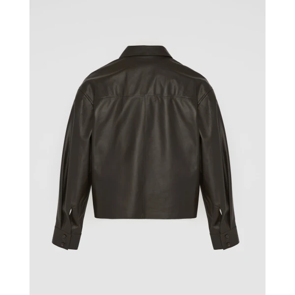 Yves Salomon Cropped Lambskin Leather Shirt in Brown | Shirts | Luxury Shoes 