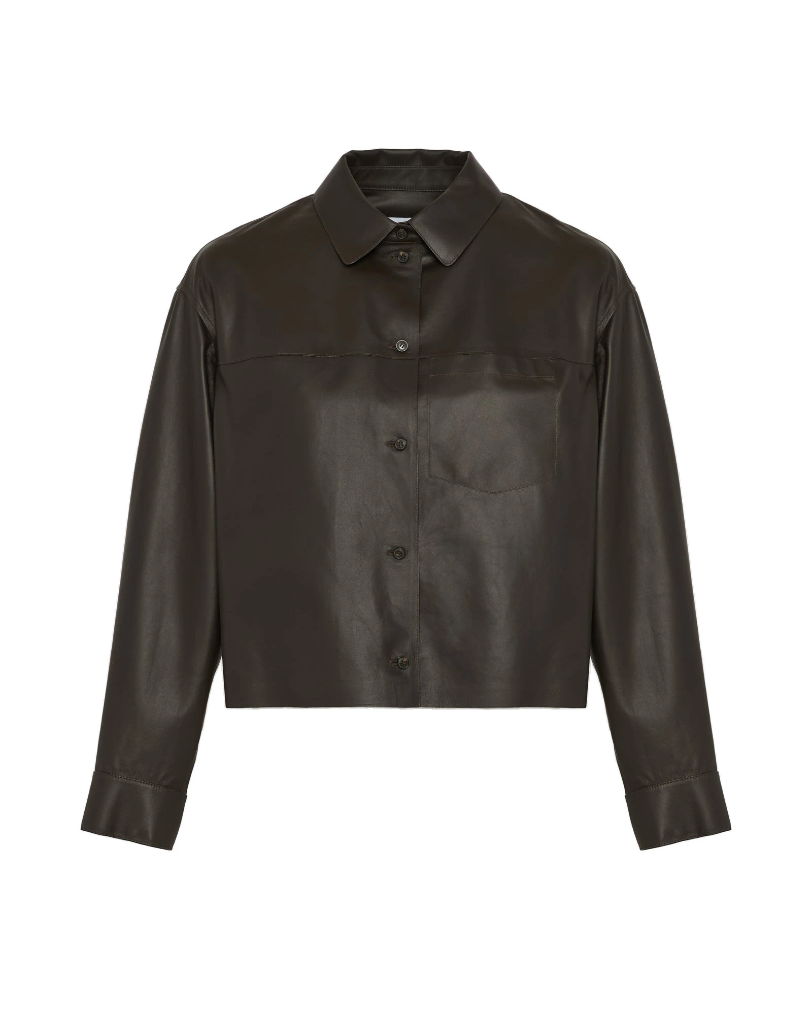 Yves Salomon Cropped Lambskin Leather Shirt in Brown Yves Salomon Cropped Lambskin Leather Shirt in Brown | Shirts | Luxury Shoes