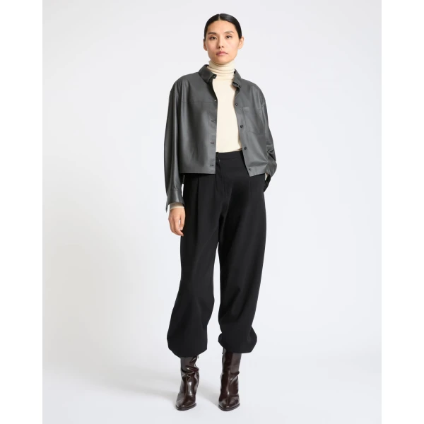 Yves Salomon Cropped Lambskin Leather Shirt in Grey | Shirts | Luxury Shoes 