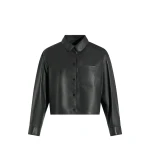 Yves Salomon Cropped Lambskin Leather Shirt in Grey | Shirts | Luxury Shoes 