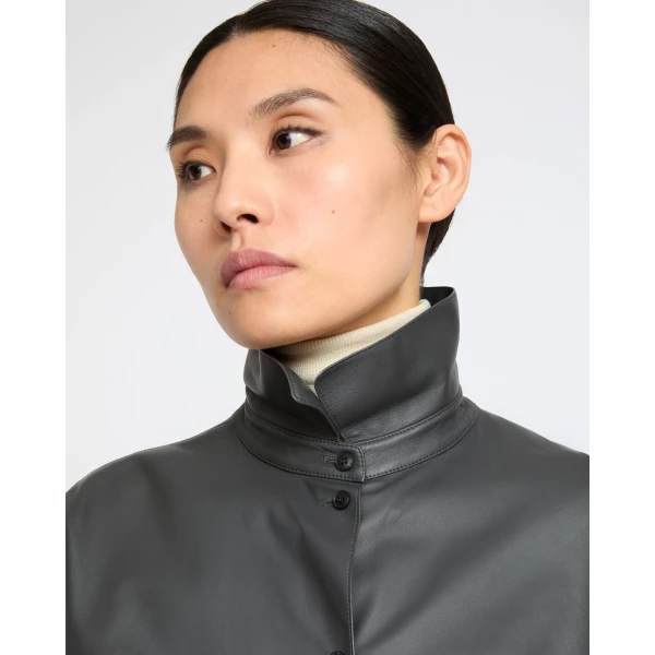 Yves Salomon Cropped Lambskin Leather Shirt in Grey | Shirts | Luxury Shoes 