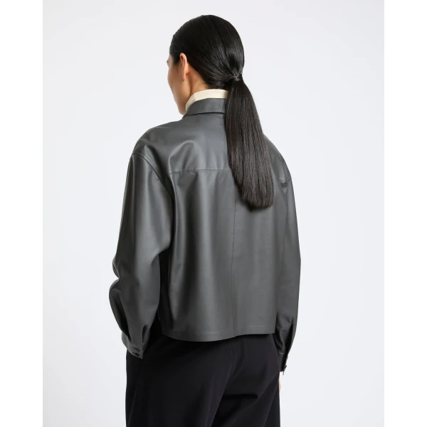 Yves Salomon Cropped Lambskin Leather Shirt in Grey | Shirts | Luxury Shoes 
