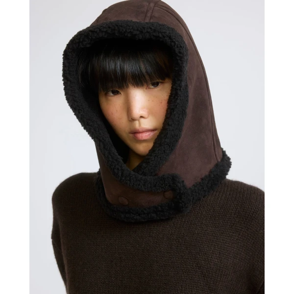 Yves Salomon Curly Merino Lambskin Hood in Brown | Hats | Luxury Shoes 
