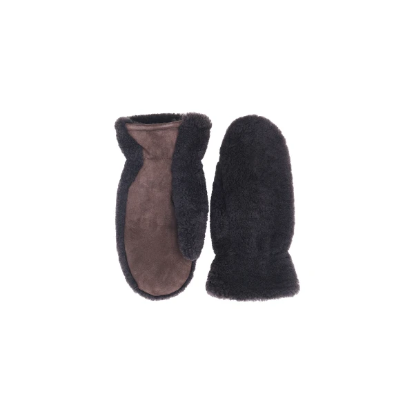 Curly Merino Lambskin Mittens in Brown
