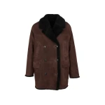 Yves Salomon Curly Merino Lambskin Shearling Pea Coat in Brown | Shearling Coat | Luxury Shoes 