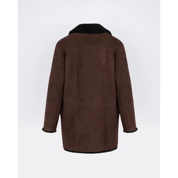 Yves Salomon Curly Merino Lambskin Shearling Pea Coat in Brown | Shearling Coat | Luxury Shoes 