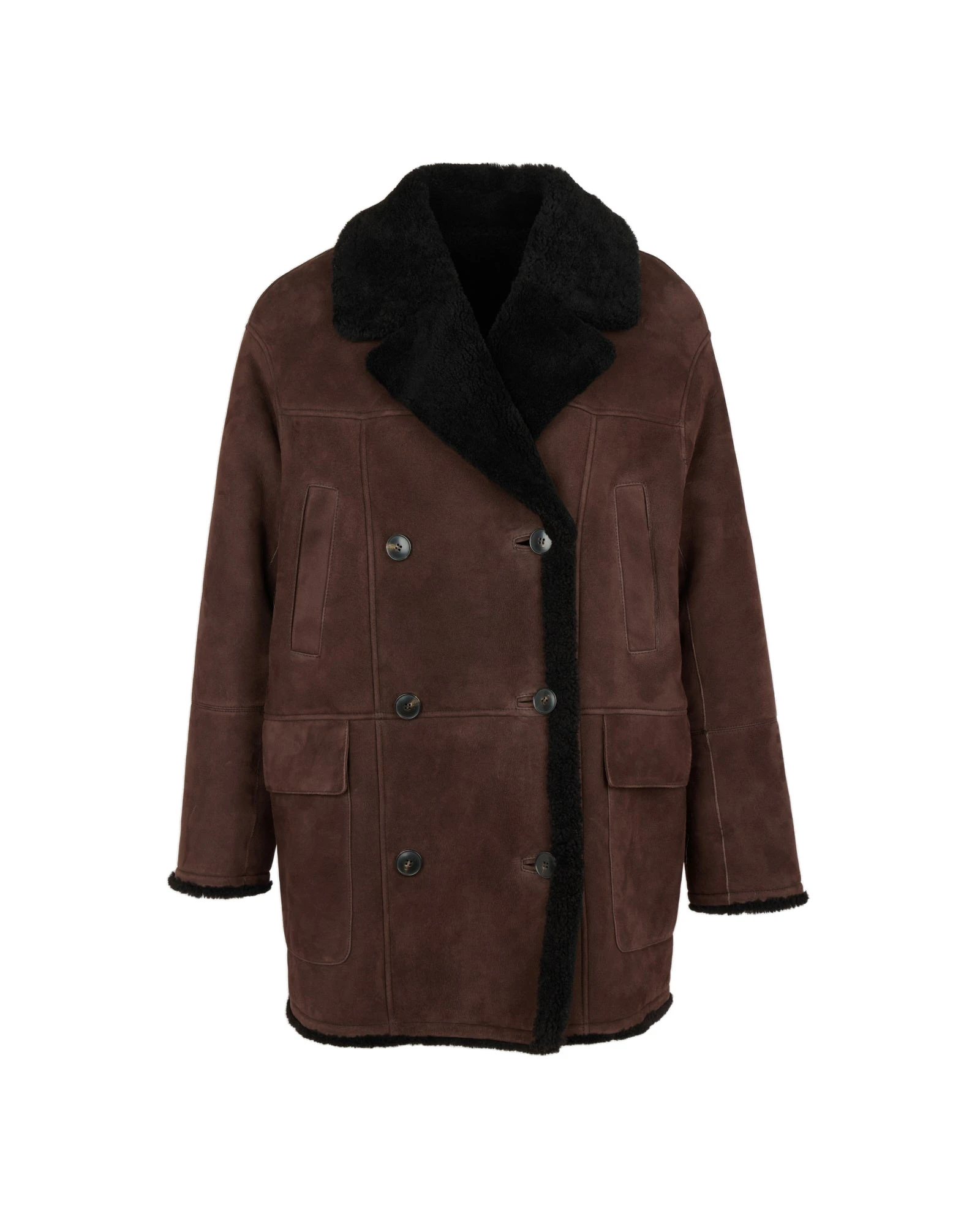 Yves Salomon Curly Merino Lambskin Shearling Pea Coat in Brown Yves Salomon Curly Merino Lambskin Shearling Pea Coat in Brown | Shearling Coat | Luxury Shoes