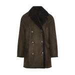 Yves Salomon Curly Merino Lambskin Shearling Pea Coat in Khaki | Shearling Coat | Luxury Shoes 
