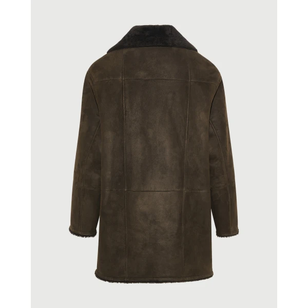 Yves Salomon Curly Merino Lambskin Shearling Pea Coat in Khaki | Shearling Coat | Luxury Shoes 
