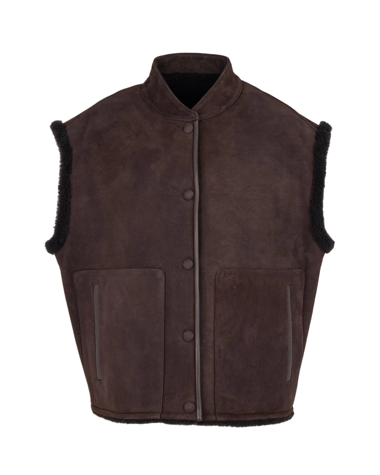 Yves Salomon Curly Merino Lambskin Sleeveless Gilet in Brown Yves Salomon Curly Merino Lambskin Sleeveless Gilet in Brown | Vests | Luxury Shoes