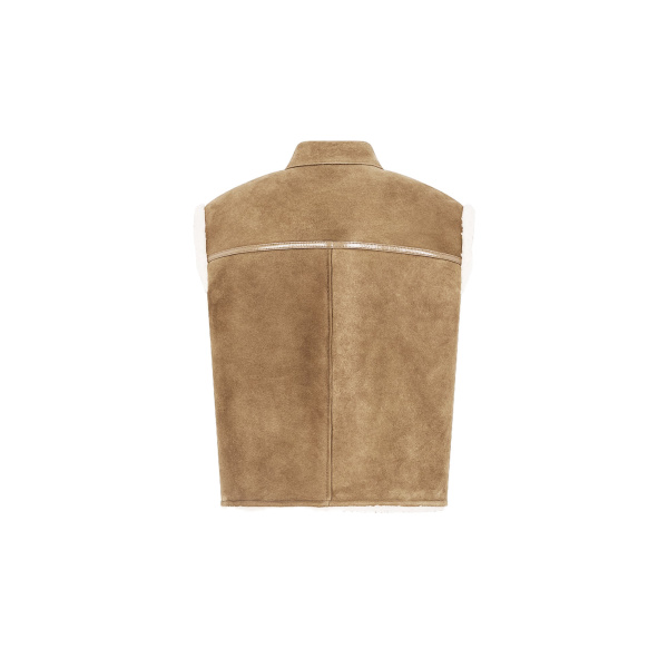 Yves Salomon Curly Merino Lambskin Sleeveless Gilet in Camel | Vests | Luxury Shoes 
