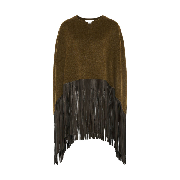 Yves Salomon Double-Face Wool and Cashmere Cape with Lambskin Fringes in Brown | Wool Coat | Luxury Shoes 