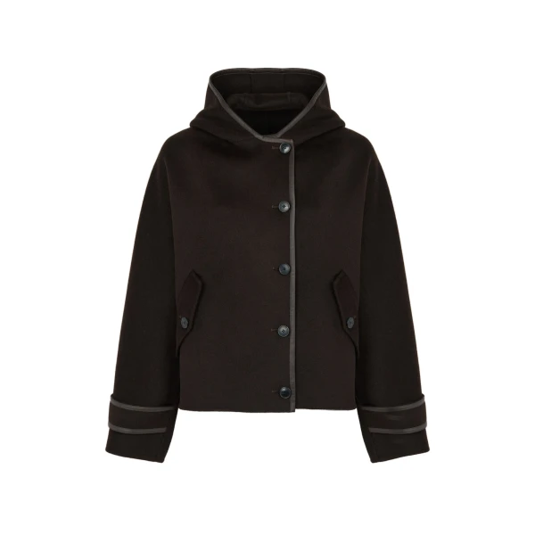 Double-Sided Cashmere Wool Hooded Jacket in Brown