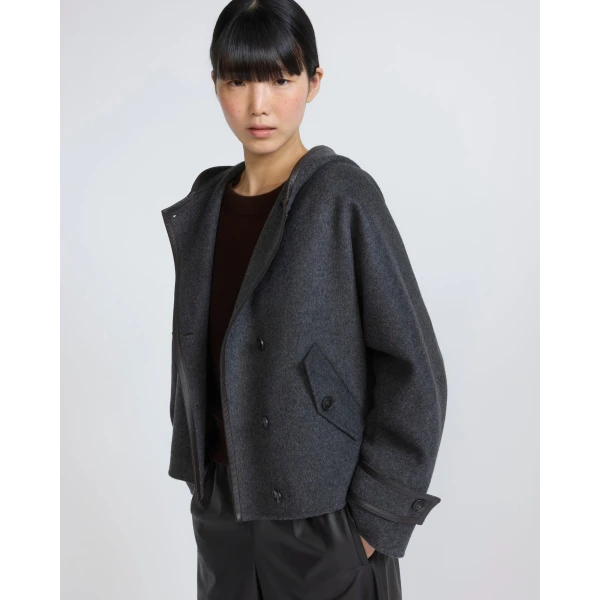 Yves Salomon Double-Sided Cashmere Wool Hooded Jacket in Grey | Jackets | Luxury Shoes 