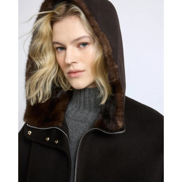 Yves Salomon Double-Sided Cashmere Wool Hooded Jacket with Mink Fur in Brown | Jackets | Luxury Shoes 