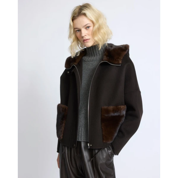 Yves Salomon Double-Sided Cashmere Wool Hooded Jacket with Mink Fur in Brown | Jackets | Luxury Shoes 