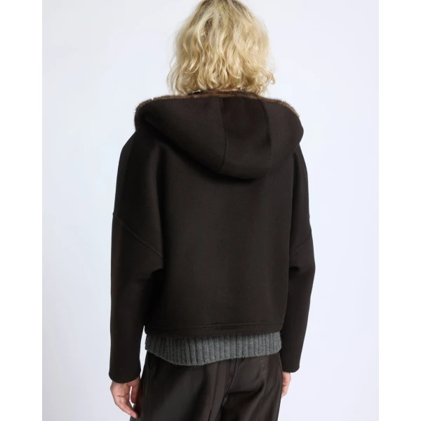 Yves Salomon Double-Sided Cashmere Wool Hooded Jacket with Mink Fur in Brown | Jackets | Luxury Shoes 