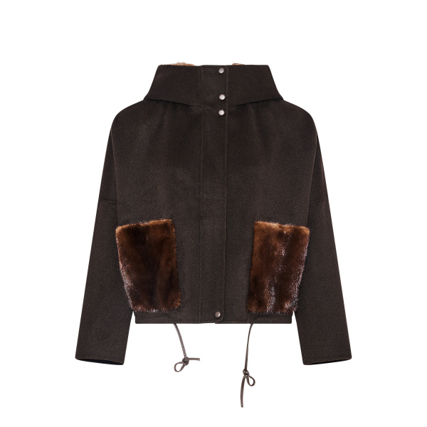 Yves Salomon Double-Sided Cashmere Wool Hooded Jacket with Mink Fur in Brown | Jackets | Luxury Shoes 