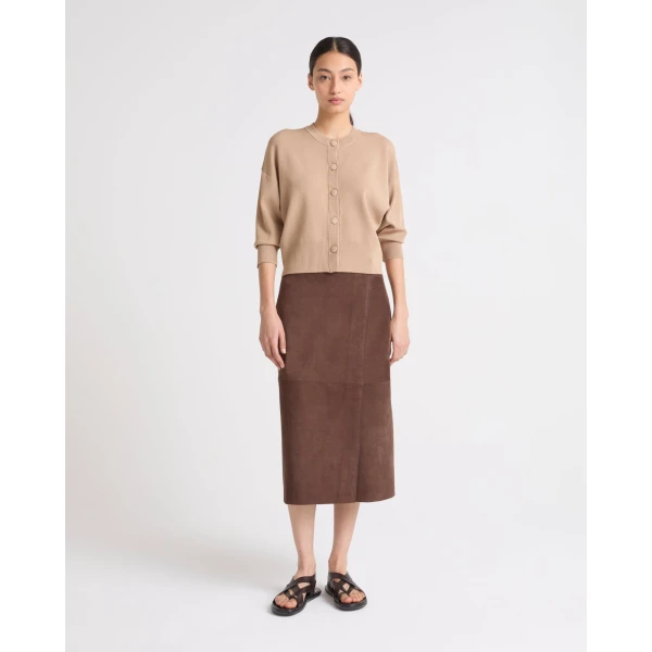 Yves Salomon Double-Sided Velour Lambskin Skirt in Bordeaux | Leather Skirts | Luxury Shoes 
