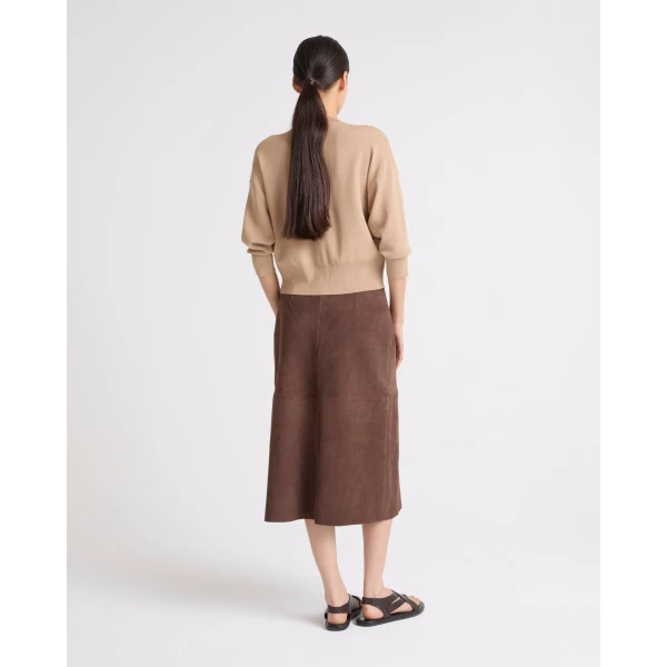 Yves Salomon Double-Sided Velour Lambskin Skirt in Bordeaux | Leather Skirts | Luxury Shoes 