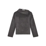 Yves Salomon Double-Sided Wool Funnel Neck Blouse in Grey | Blouse | Luxury Shoes 