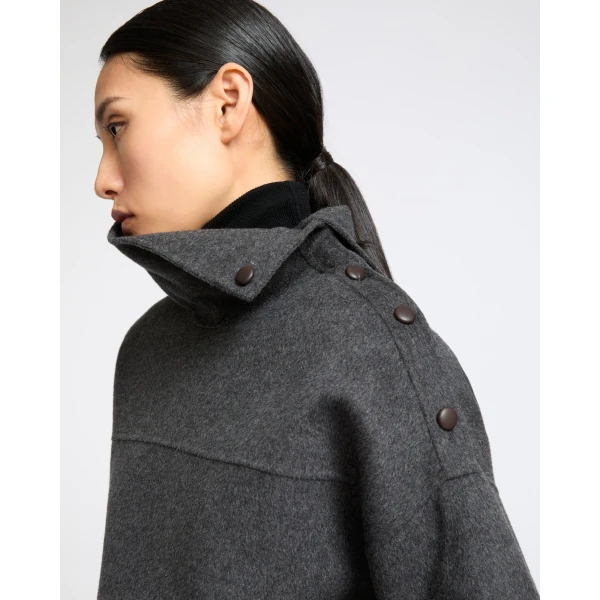 Yves Salomon Double-Sided Wool Funnel Neck Blouse in Grey | Blouse | Luxury Shoes 