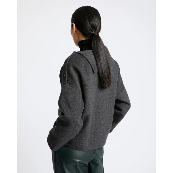 Yves Salomon Double-Sided Wool Funnel Neck Blouse in Grey | Blouse | Luxury Shoes 