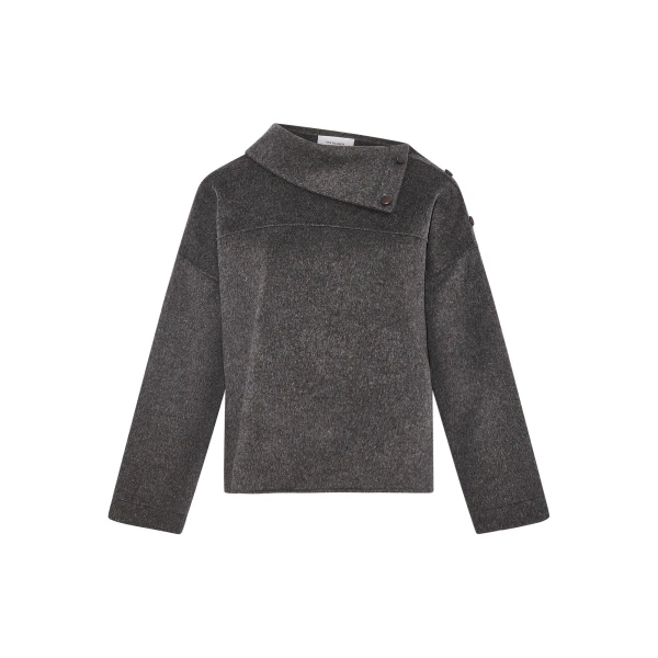 Double-Sided Wool Funnel Neck Blouse in Grey