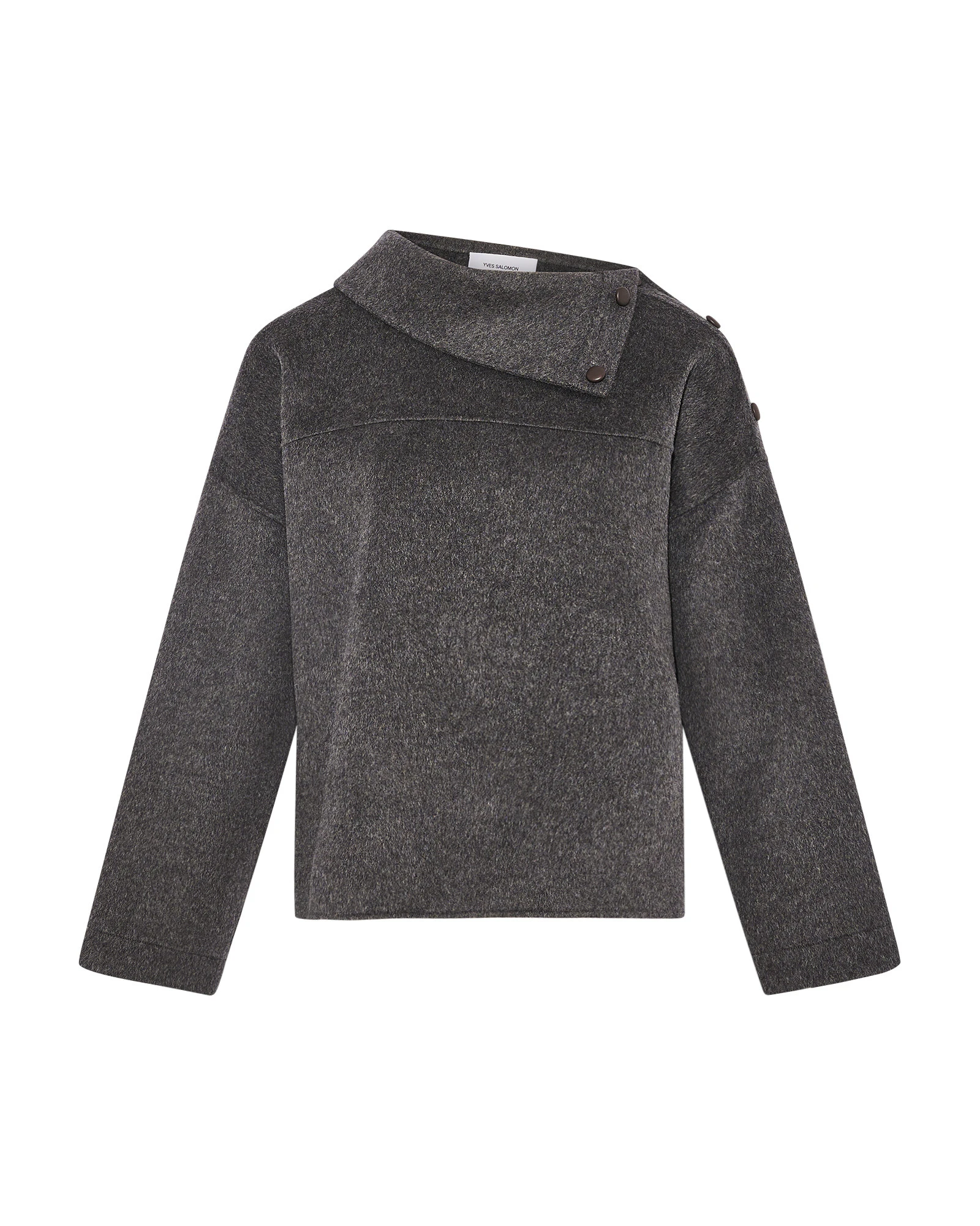 Yves Salomon Double-Sided Wool Funnel Neck Blouse in Grey Yves Salomon Double-Sided Wool Funnel Neck Blouse in Grey | Blouse | Luxury Shoes