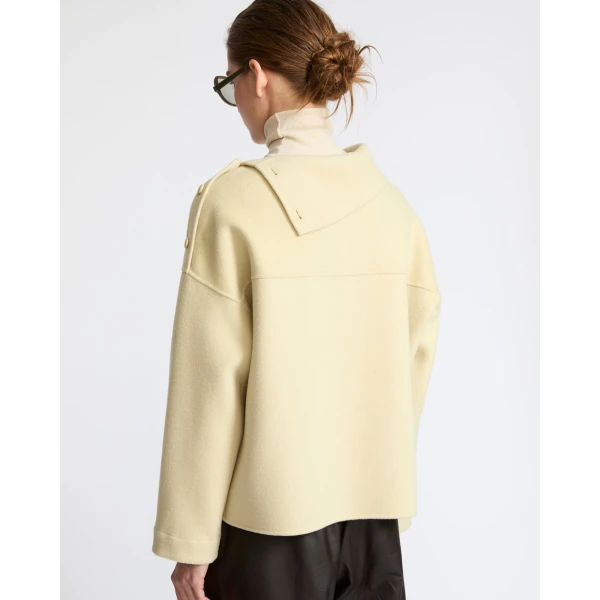 Yves Salomon Double-Sided Wool Funnel Neck Blouse in Pale Yellow | Blouse | Luxury Shoes 
