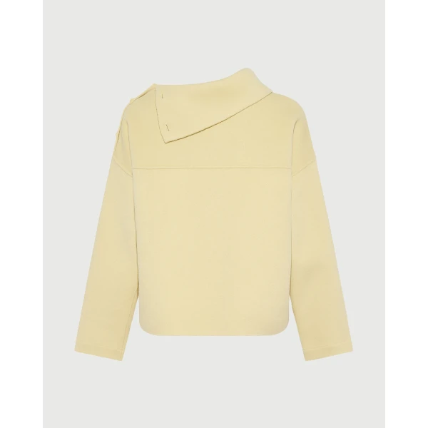 Yves Salomon Double-Sided Wool Funnel Neck Blouse in Pale Yellow | Blouse | Luxury Shoes 