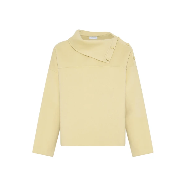 Double-Sided Wool Funnel Neck Blouse in Pale Yellow