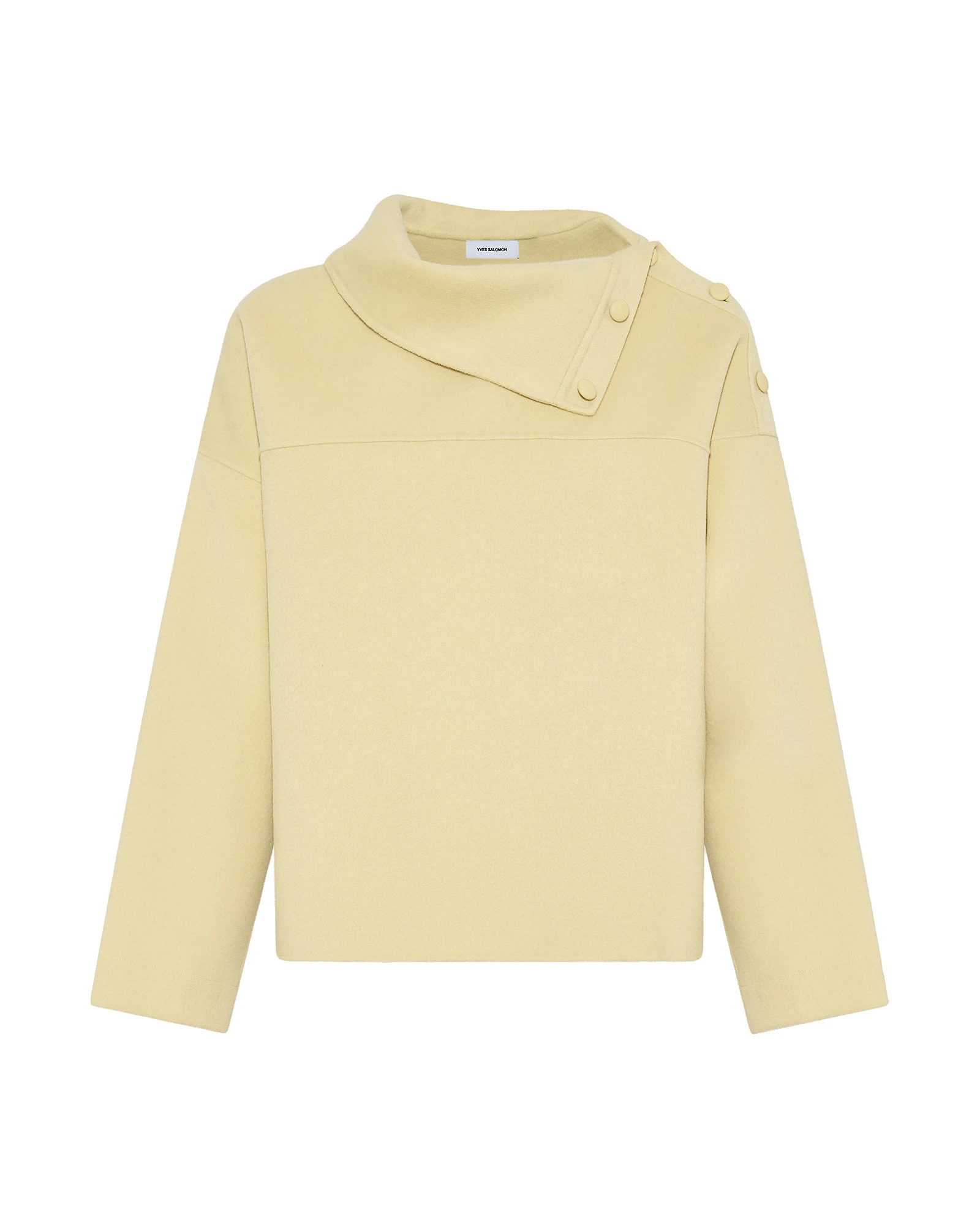 Yves Salomon Double-Sided Wool Funnel Neck Blouse in Pale Yellow Yves Salomon Double-Sided Wool Funnel Neck Blouse in Pale Yellow | Blouse | Luxury Shoes