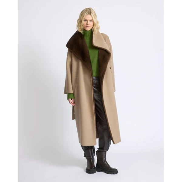 Yves Salomon Double-Sided Wool and Cashmere Coat with Mink Fur in Beige | Wool Coat | Luxury Shoes 