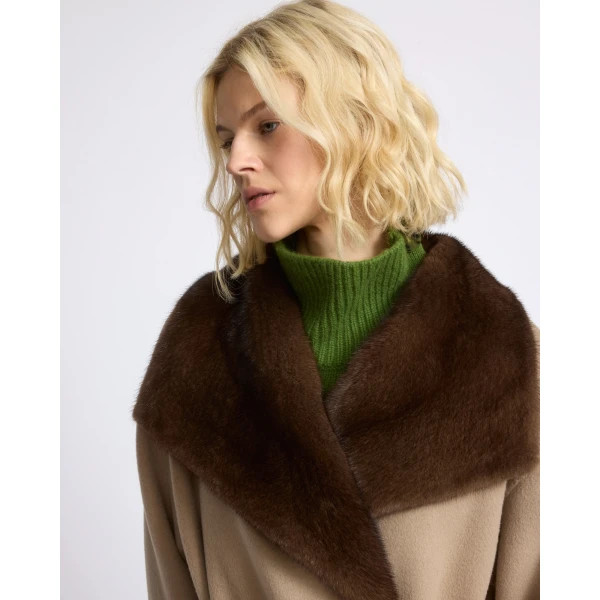 Yves Salomon Double-Sided Wool and Cashmere Coat with Mink Fur in Beige | Wool Coat | Luxury Shoes 