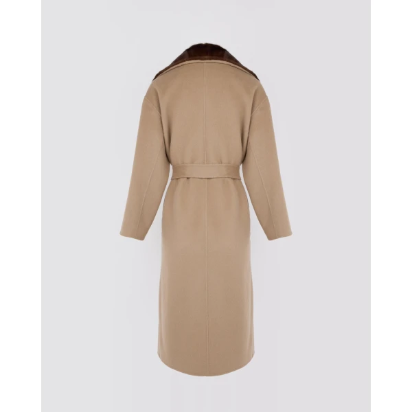 Yves Salomon Double-Sided Wool and Cashmere Coat with Mink Fur in Beige | Wool Coat | Luxury Shoes 