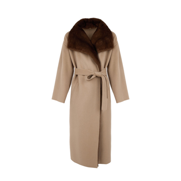 Yves Salomon Double-Sided Wool and Cashmere Coat with Mink Fur in Beige | Wool Coat | Luxury Shoes 