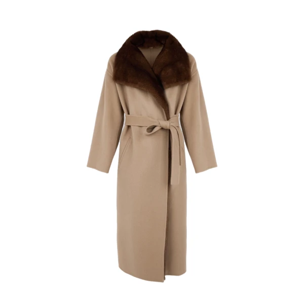 Double-Sided Wool and Cashmere Coat with Mink Fur in Beige