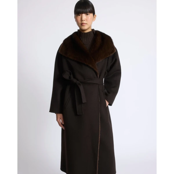 Yves Salomon Double-Sided Wool and Cashmere Coat with Mink Fur in Brown | Wool Coat | Luxury Shoes 