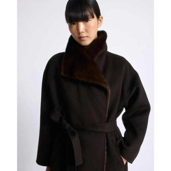 Yves Salomon Double-Sided Wool and Cashmere Coat with Mink Fur in Brown | Wool Coat | Luxury Shoes 